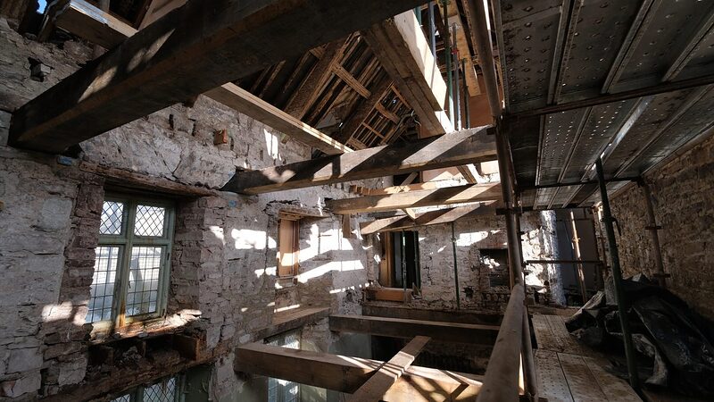 Installation of Oak Beams — Island House, Laugharne.