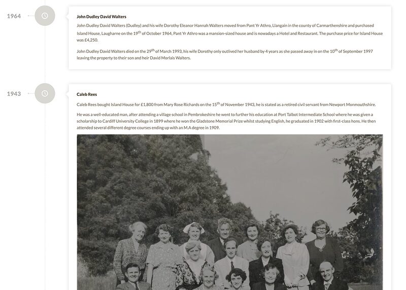 Owners & People 1778–2020 — timeline — Owners & People of Island House, Island House, Laugharne.